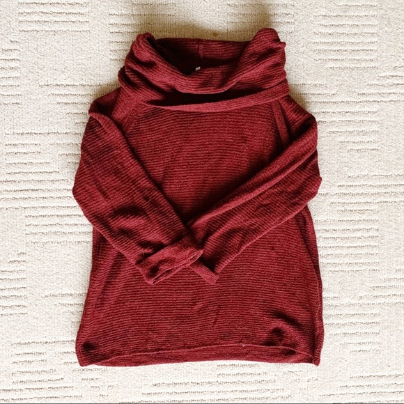 Texturized Maroon 3/4 Sleeve Cowl Neck Sweater - Picture 2 of 4